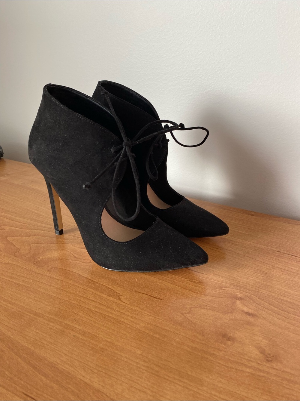 Aldo Black Suede Pointed Lace-Up Stiletto Heels